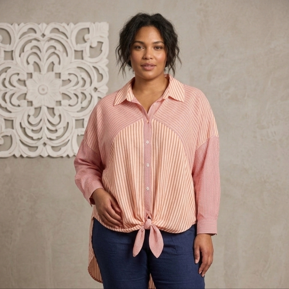 Westbound Orange/Pink Striped Button Down Hi-Low Shirt/Top Women's Sz 1X NWT